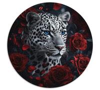 Puzzle Rond 1000 pièces léopard des neiges Roses Rouges Magnifique Puzzle décoratif Super Cadeau pour Adultes 1000 pièces (67,5x67,5cm)