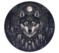 Puzzle Rond 1000 pièces Loup Attrape-rêves Design Art Spirituel Puzzle Impossible pour Adultes et Enfants 1000 pièces (67,5x67,5cm)