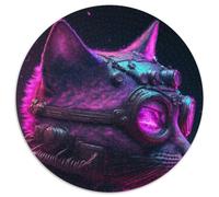 Puzzle Rond 1000 pièces, Motif Chat Humain Punk, pour Adultes, pour la Famille et Les Amis, défi Stimulant (67,5x67,5cm)