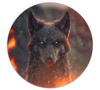 Puzzle Rond 1000 pièces pour Adultes Loup Noir en feu Puzzles en Carton : Un Casse-tête Stimulant pour Les Adolescents, Parfait pour la décoration intérieure ou comme Cadeau (67,5x67,5cm)