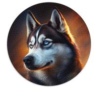 Puzzle Rond 1000 pièces pour Adultes, Motif Animal Husky, idéal pour Une soirée de Jeux en Famille, Une décoration d'intérieur et Un entraînement cérébral, 67,5 x 67,5 cm
