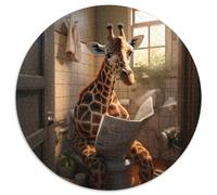 Puzzle Rond 1000 pièces pour Adultes, Motif Girafe lisant Un Journal, idéal pour Une soirée de Jeux en Famille, décoration d'intérieur et entraînement cérébral, 67,5 x 67,5 cm