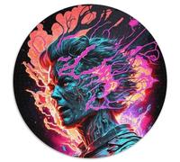 Puzzle Rond 1000 pièces pour Adultes, Puzzle en Carton représentant Un Humain au néon brûlant, pour Les Anniversaires, Les fêtes et la décoration intérieure (67,5x67,5cm)