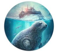Puzzle Rond 1000 pièces Sceau Créatures imaginaires Puzzles pour Adultes Idéal pour la décoration de la Maison et du Bureau, Cadeau Parfait pour Un Anniversaire (67,5x67,5cm)
