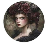Puzzle Rond 1000 pièces sorcière Rose Sombre Style Gothique rétro Jeux Classiques pour Adultes 1000 pièces (67,5x67,5cm)
