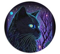 Puzzle Rond Chat lumière Noire 1000 pièces pour Adultes, idéal pour Une soirée de Jeux en Famille, Une décoration d'intérieur et Un entraînement cérébral (67,5x67,5cm)