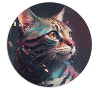 Puzzle Rond de 1 000 pièces pour Adultes, Motif Chat Fantastique, idéal pour Les Anniversaires et Les fêtes, 67,5 x 67,5 cm.