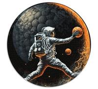 Puzzle Rond de 1 000 pièces pour Adultes, thème Astronaute Footballeur, idéal comme Cadeau de Vacances ou d'anniversaire, Jeu de fête (67,5x67,5cm)