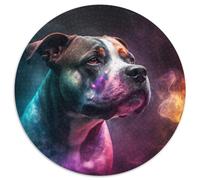 Puzzle Rond de 1 000 pièces représentant Le Staffordshire Bull Terrier. Puzzle de 1 000 pièces pour Adultes. Idéal pour la décoration intérieure,Les Anniversaires,Les fêtes et Les Cadeaux.