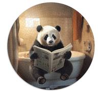 Puzzle Rond de 1000 pièces représentant Un Panda lisant Un Journal. Puzzle Rond de 1000 pièces pour Adultes,idéal pour la décoration de la Maison et du Bureau,Les fêtes,Les Anniversaires