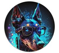 Puzzle Rond Doberman coloré de 1 000 pièces pour Adultes, Jeu Familial interactif, décoration d'intérieur à Faire soi-même, Cadeau Stimulant (67,5x67,5cm)