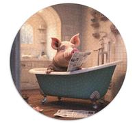 Puzzle Rond en Carton de 1 000 pièces pour Adultes, Motif Cochon lisant Un Journal, idéal pour Les Adolescents et Les familles, idéal pour Noël (67,5x67,5cm)