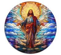Puzzle Rond en Papier de 1 000 pièces représentant Jésus en vitrail, pour Une Interaction familiale et Un défi cérébral (67,5 x 67,5 cm)