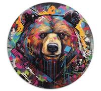 Puzzle Rond en Papier Motif Graffiti Ours Brun, 1 000 pièces, idéal pour Les Adolescents, Les familles, Les Casse-têtes et Les décorations d'intérieur 67,5 x 67,5 cm