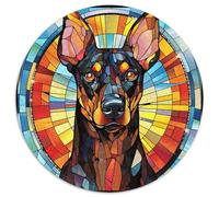 Puzzle Rond en Papier représentant Un Chien en vitrail, 1 000 pièces, idéal pour Les Adolescents, Les Liens familiaux, Les Casse-têtes et la décoration d'intérieur 67,5 x 67,5 cm