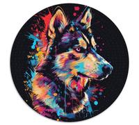 Puzzle Rond Husky 1000 pièces pour Adultes, Divertissement Relaxant, Cadeau de Noël idéal et décoration d'intérieur 67,5 x 67,5 cm