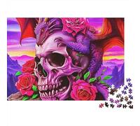 Puzzle Rose 1000 Pièces pour Adultes et Enfants Crâne avec Roses et Éléments de Dragon Durable | Activité Familiale 70x50cm/1000pcs