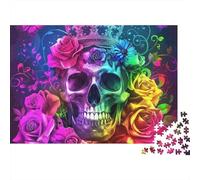 Puzzle Rose Crâne Violette Fleurs 1000 pièces,Carton Robuste Finition Mate,idéal pour se détendre à la Maison,pour Adultes,Couples,Adolescents et familles,70x50cm/1000 pièces