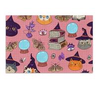 Puzzle rose d'Halloween chats sorciers pour adultes - 1000 pièces - Cadeaux d'éléphant blanc - Cadeaux amusants et uniques - Œuvre d'art de jeu - 75 x 50 cm