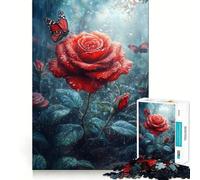 Puzzle Rose Rouge sous la Pluie pour Adolescents, 1000 pièces, stimule la mémoire, soulage la Tension, Bords Nets, Belle œuvre d'art (38x52cm)