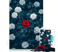 Puzzle Rose Rouge sur Blanc pour Adultes, 1000 Pièces, Jeu de Réflexion, Loisirs Calmes, Design à Assembler, Cadeau de Fêtes (50x75cm)
