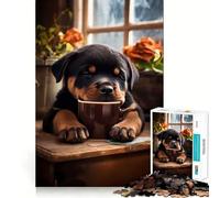Puzzle Rottweiler Chien Café 1000 Pièces pour Adolescents Jeu de Réflexion Détente et Amusante Découpe Précise Cadeau Festif (50x75cm)