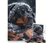 Puzzle Rottweiler en Hiver 1000 pièces pour Adultes Stimulation de la mémoire et réduction de l'anxiété Cadeau Artistique à Assembler (38x26cm)