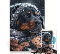 Puzzle Rottweiler en Hiver 1000 pièces pour Adultes Stimulation de la mémoire et réduction de l'anxiété Cadeau Artistique à Assembler (38x26cm)