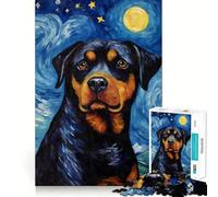 Puzzle Rottweiler Nuit Étoilée 1000 Pièces pour Adolescents Jeu de Logique Pure Découpe Propre et Découpe Fine Art (38x52cm)