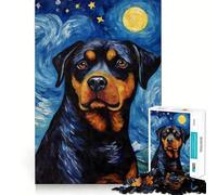 Puzzle Rottweiler Nuit Étoilée pour Adolescents 1000 Pièces Jeu Anti-Stress Intelligent Bords Saillants Cadeau d'anniversaire (50x75cm)