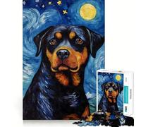 Puzzle Rottweiler Nuit étoilée pour Adolescents 1000 pièces Stimule la mémoire Soulagement de la Tension Bords serrés Belle œuvre d'art (38x26cm)