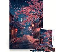 Puzzle Rue des cerisiers en Fleurs au crépuscule pour Adultes 1000 pièces pour Une Stimulation mentale optimale Un Plaisir Facile Un Assemblage précis Une idée Cadeau Originale pour Noël (38x52cm)