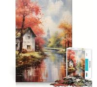 Puzzle Rustique d'automne au Bord de la rivière pour Adolescents, 1000 pièces, stimule la mémoire, Moments de sérénité, Cadeau d'anniversaire de qualité supérieure (50x75cm)