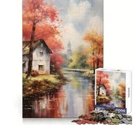 Puzzle Rustique d'automne au Bord de la rivière pour Adolescents, 1000 pièces, stimule la mémoire, Moments de sérénité, Cadeau d'anniversaire de qualité supérieure (50x75cm)