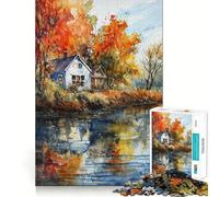 Puzzle Rustique d'automne de 1000 pièces pour Adultes Améliore la mémoire Paisible et Amusant Bords Nets Cadeau de Noël (50x75cm)