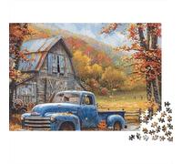 Puzzle Rustique de 1000 pièces représentant Un Camion Bleu à la Ferme,Jeu éducatif pour Adultes. Décoration élégante et stimulante.difficulté élevé. Cadeau d'anniversaire. 38 x 26 cm.