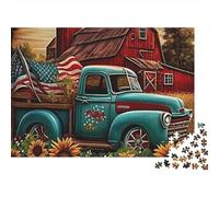 Puzzle Rustique de 1000 pièces représentant Un Camion Vert à la Ferme. Jeu éducatif pour Adultes, Belle décoration,difficulté Stimulant.Anniversaire. Dimensions : 70 x 50 cm