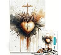 Puzzle Sacré-Cœur avec Croix 1000 pièces pour Adolescents Jeu de logique Stimulant Détente mentale Bords Nets Cadeau élégant (38x26cm)