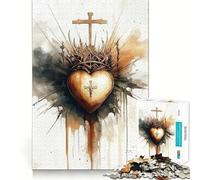 Puzzle Sacré-Cœur avec Croix pour Adultes, 1000 pièces, Exercice cérébral, détente, Bords précis, Collection Artistique (50x75cm)
