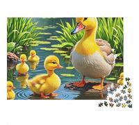 Puzzle Saint-Valentin Canard Jaune 1000 pièces Cadeau Adultes, Maman Canard avec canetons étang, épais, Robuste, Haute qualité, Vibrant, défi, Anti-Stress 52x38cm/1000pcs