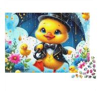 Puzzle Saint-Valentin Canard Jaune 1000 pièces Cadeau Adultes, Mignon Canard Costume Parapluie Pluie, épais, Robuste, Haute qualité, Vibrant, défi, Anti-Stress 70x50cm/1000pcs