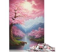 Puzzle Sakura et Montagnes japonaises 3 pièces : Un Puzzle en Carton de qualité supérieure, Stimulant et Stimulant, pour Adultes, Cadeau de Noël, 1 000 pièces (75 x 50 cm)