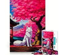 Puzzle Sakura Kitsune Renard (1000 pièces) Cadre Rigide Idéal pour Adultes Améliore la mémoire, détend l'esprit Cadeau élégant aux Bords Nets (50x75cm)