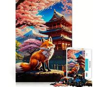Puzzle Sakura Kitsune Renard 1000 Pièces pour Adolescents Stimule la mémoire Détente et Amusement Bords Lisses Liste de souhaits du Père Noël (38x26cm)