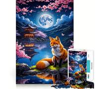 Puzzle Sakura Kitsune Renard 1000 Pièces pour Adultes Jeu de Réflexion et de Détente Découpe de Précision Cadeau Élégant (38x52cm)
