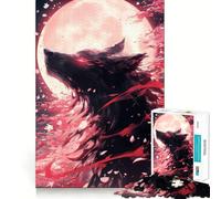 Puzzle Sakura Loup Noir pour Adultes 1000 pièces, Casse-tête et Passe-Temps Calme, Assemblage d'image, Joli Cadeau (50x75cm)