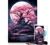 Puzzle Sakura Moon Tree (1000 pièces) Jeu de logique Complexe pour Adultes pour Un Moment de détente et de Plaisir (50x75cm)