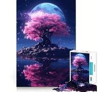 Puzzle Sakura Moon Tree 1000 pièces pour Adolescents, Jeu de logique Solide, Moments en Famille, Bords Nets, Surprise chaleureuse (38x52cm)