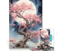 Puzzle Sakura Moon Tree 1000 pièces pour Adultes Stimule la mémoire Paisible et Amusant Découpe de qualité supérieure Cadeau mémorable (38x26cm)