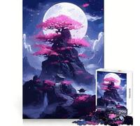 Puzzle Sakura Moon Tree pour Adultes, 1000 pièces, Jeu de réflexion, Anti-anxiété, Objet de Collection aux découpes soignées (38x52cm)